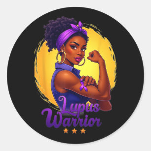 Lupus Warrior Afro Black Woman Wear Purple Ribbon Classic Round Sticker