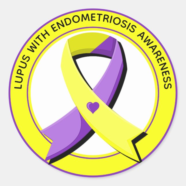 Lupus with Endometriosis Awareness Heart Classic Round Sticker (Front)