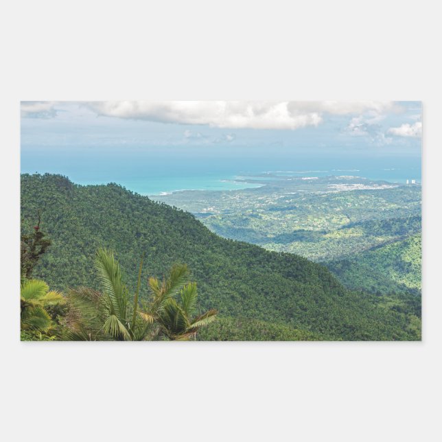 luquillo mountains overlooking coastal puerto rico rectangular sticker (Front)