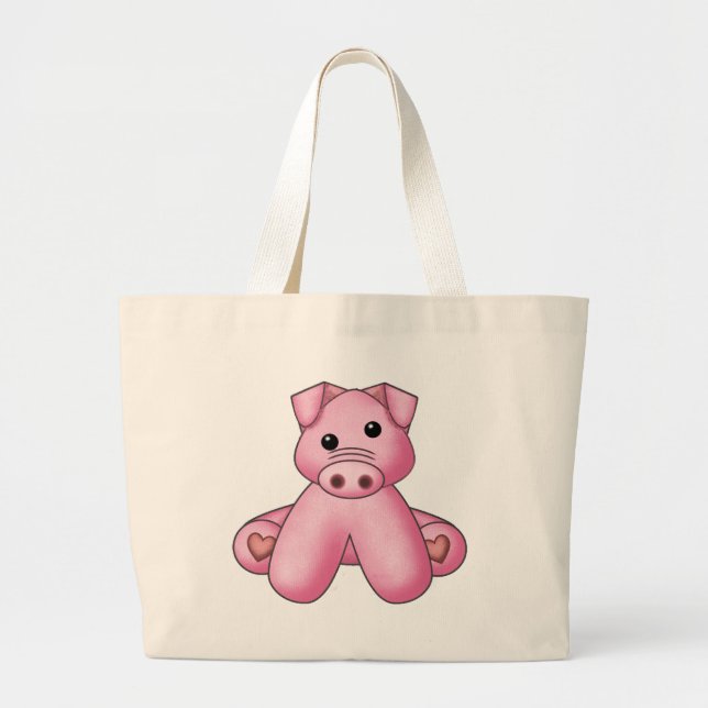 Lura's Stuffed Pig Large Tote Bag (Front)