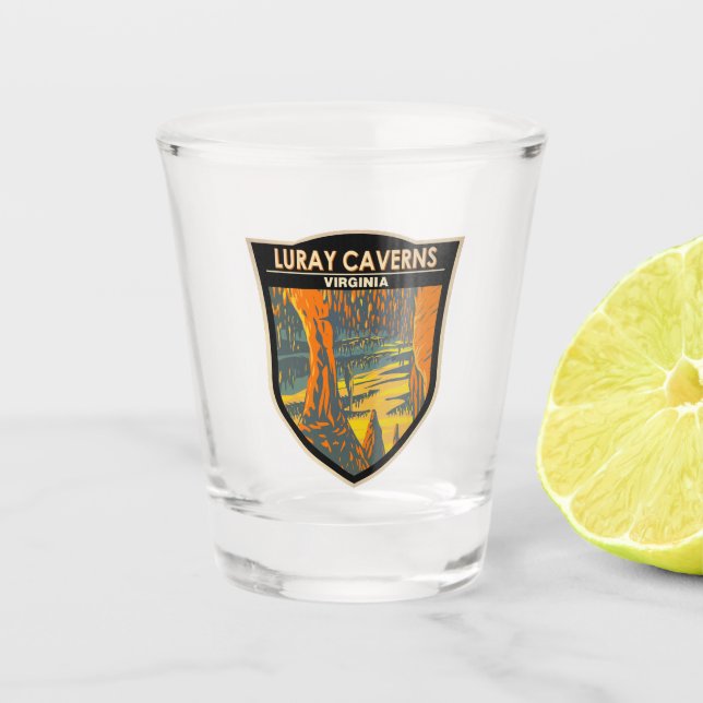 Luray Caverns Virginia Travel Art Badge Shot Glass (Front)