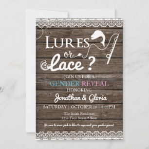 Lures or Lace Gender Reveal Blue or Pink Invitation