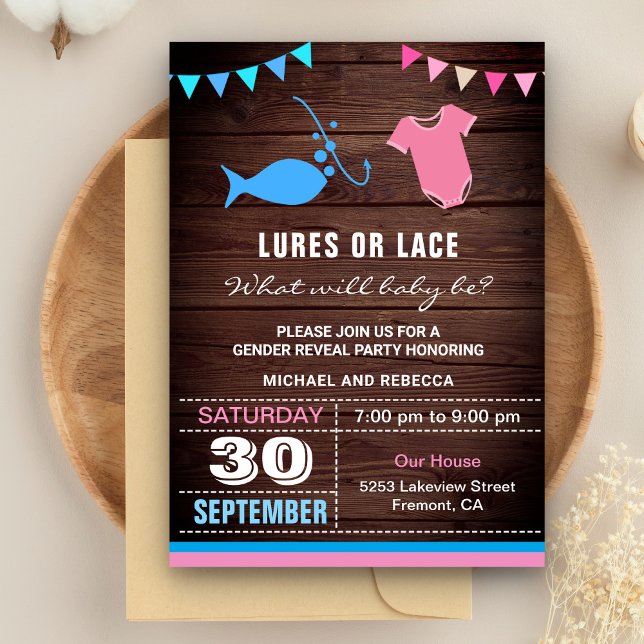 Lures or Lace Gender Reveal Party Invitation (Creator Uploaded)