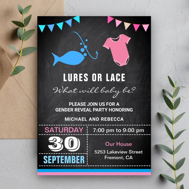 Lures or Lace Gender Reveal Party Invitation (Creator Uploaded)