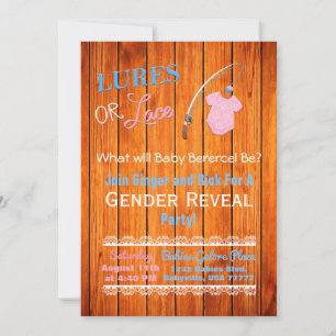 Lures or Lace Wooden Gender Reveal Baby Shower Invitation