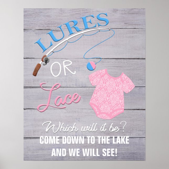 Lures or Lace Wooden Gender Reveal Baby Sign (Front)