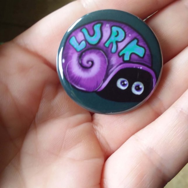 Lurk Introvert Snail Emote 3 Cm Round Badge (Lurk purple Snail hiding in shell- cute emote turned into a button!)