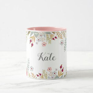 Luscious Floral Personalised Name Two Tone Coffee Mug