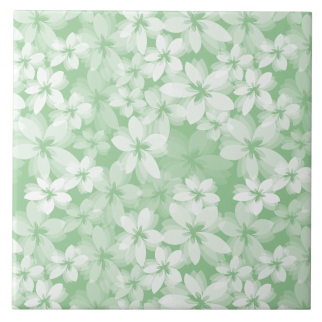 Luscious Green Floral Ceramic Tile (Front)