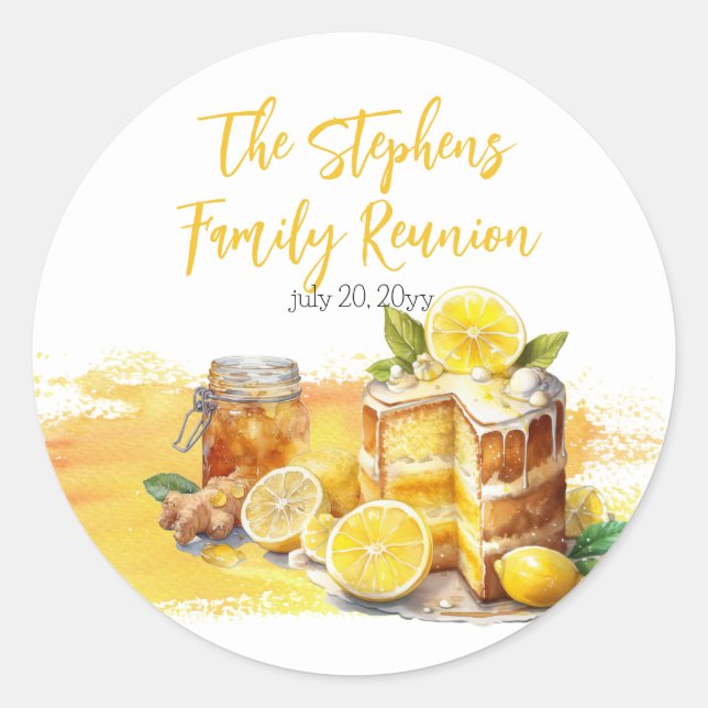 Luscious Lemon Cake Ginger Tea Family Reunion Classic Round Sticker (Front)