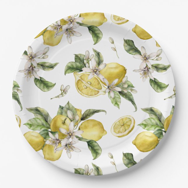Luscious Lemons and Greenery  Paper Plate (Front)