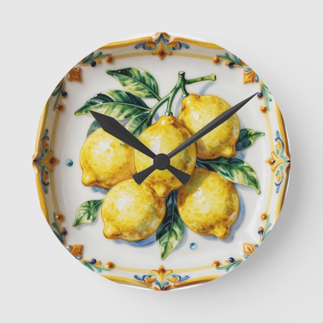 Luscious Lemons Ceramic Vibrant Italian  Round Clock (Front)