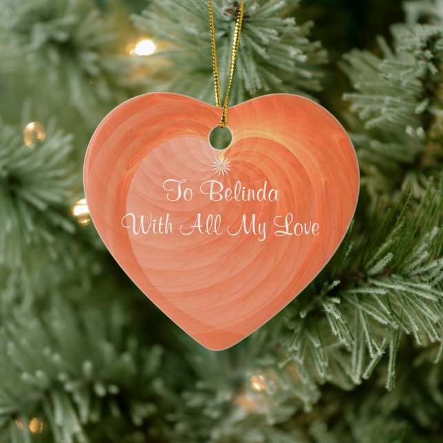 Luscious Orange Ribbed Heart Ceramic Keepsake Tree Decoration (Tree)