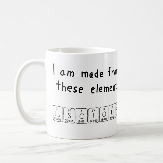 Luscious periodic table word mug (Left)