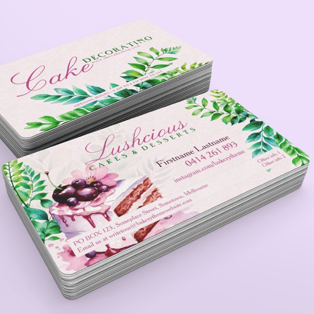 Luscious Pink Blueberry Cake Business Cards (Creator Uploaded)