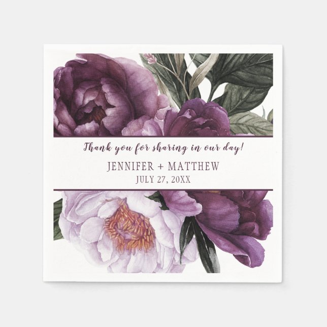 Luscious Vibrant Purple Plum Peonies Reception | Napkin (Front)