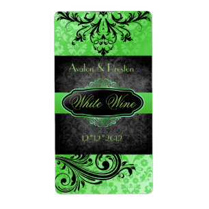 Luscious Vintage Green Scroll Wedding Wine Label