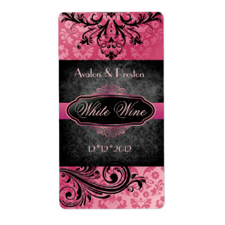 Luscious Vintage Pink Scroll Wedding Wine Label