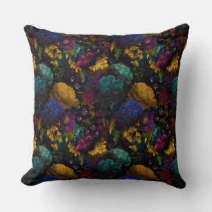 Lush baroque antique flowers on black cushion