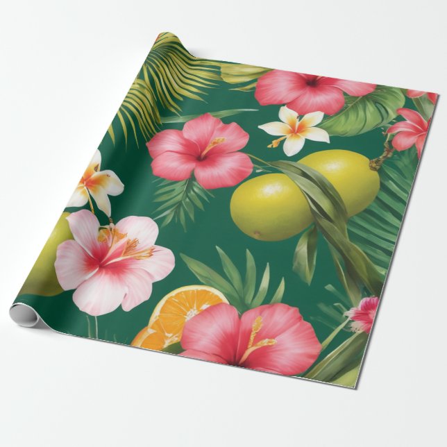 lush beauty of tropical landscapes botanical motif wrapping paper (Unrolled)