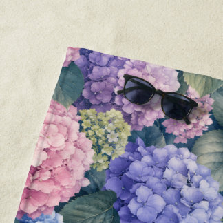 Lush Blooming Hydrangea Gardens Beach Towel