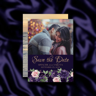 Lush Blossom   Dark Purple and Pink Rose 2 Photo Save The Date