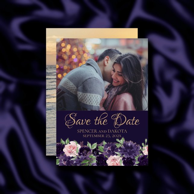 Lush Blossom | Dark Purple and Pink Rose 2 Photo Save The Date (Creator Uploaded)