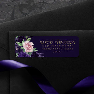 Lush Blossom   Dark Purple and Pink Rose Address Return Address Label
