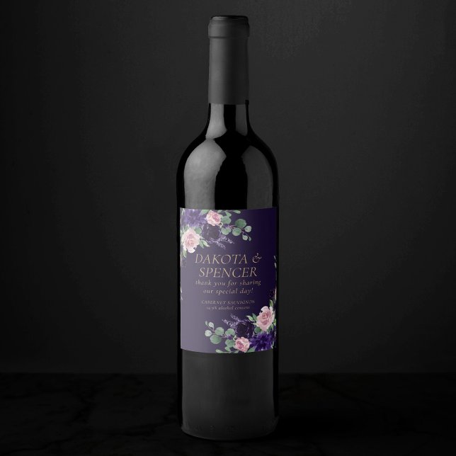 Lush Blossom | Dark Purple and Pink Rose Favour Wine Label (Creator Uploaded)