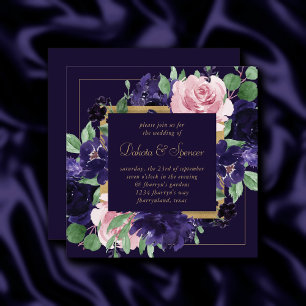 Lush Blossom   Dark Purple and Pink Rose Floral Invitation
