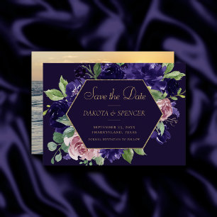 Lush Blossom Dark Purple and Pink Rose Floral Save The Date