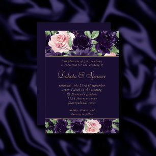 Lush Blossom   Dark Purple and Pink Rose Garland Invitation