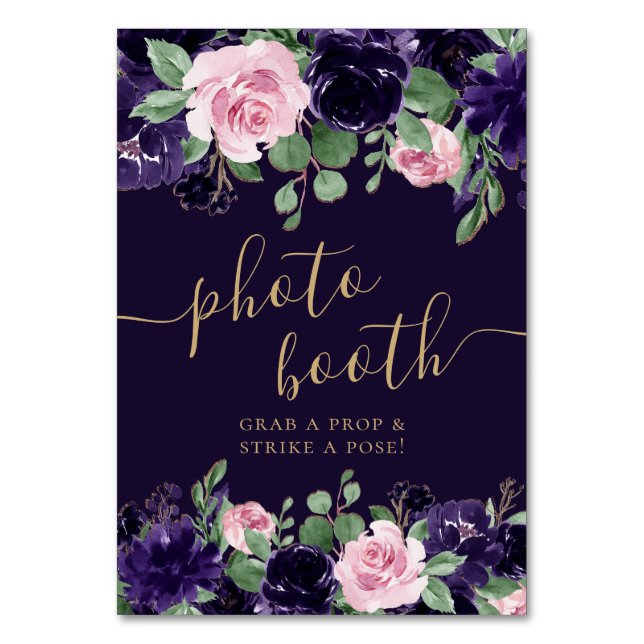 Lush Blossom | Purple and Pink Rose Photo Booth Table Number (Front)