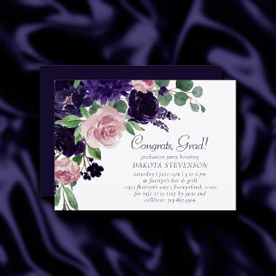 Lush Blossoms Pink and Purple Floral Graduation Invitation