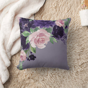Lush Blossoms   Purple and Pink Floral Bouquet Cushion