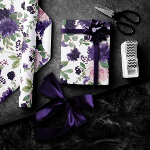 Lush Blossoms   Purple and Pink Floral Pattern Wrapping Paper