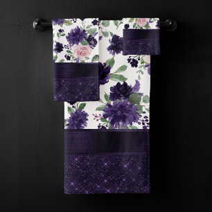 Lush Blossoms   Purple and Pink Floral Shimmer Bath Towel Set