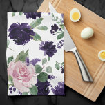 Lush Blossoms | Purple and Pink Floral Shimmer Tea Towel<br><div class="desc">Playfully eye-catching, yet sophisticated twist on the modern Bohemian rustic chic hand-painted watercolor floral botanical bouquet in luxurious bold purples and pinks with luscious greenery botanical. From the "Boho Bloom" collection, this layout incorporates a rich Bohemian wildflower bouquet with radiant flower blooms and eucalyptus greenery foliage. For other colours, styles,...</div>