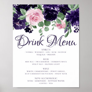 Lush Blossoms   Purple and Pink Garland Drink Menu Poster