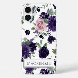 Lush Blossoms   Purple and Pink Pattern Monogram iPhone 16 Plus Case