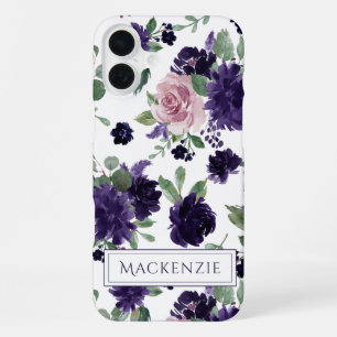 Lush Blossoms   Purple and Pink Pattern Monogram iPhone 16 Plus Case