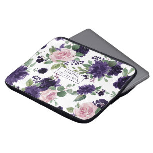 Lush Blossoms   Purple and Pink Pattern Monogram Laptop Sleeve