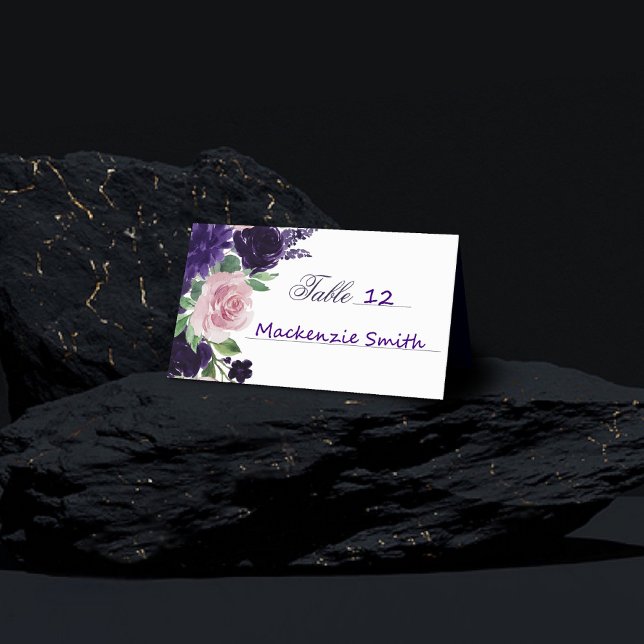 Lush Blossoms | Purple and Pink Rose Bouquet Place Card (Creator Uploaded)