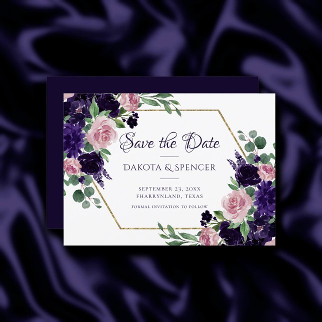Lush Blossoms | Purple and Pink Rose Bouquets Save The Date (Creator Uploaded)