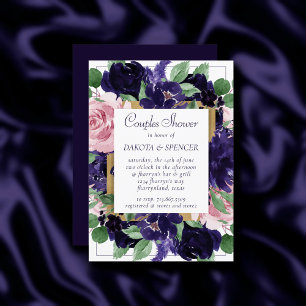 Lush Blossoms   Purple and Pink Rose Couple Shower Invitation