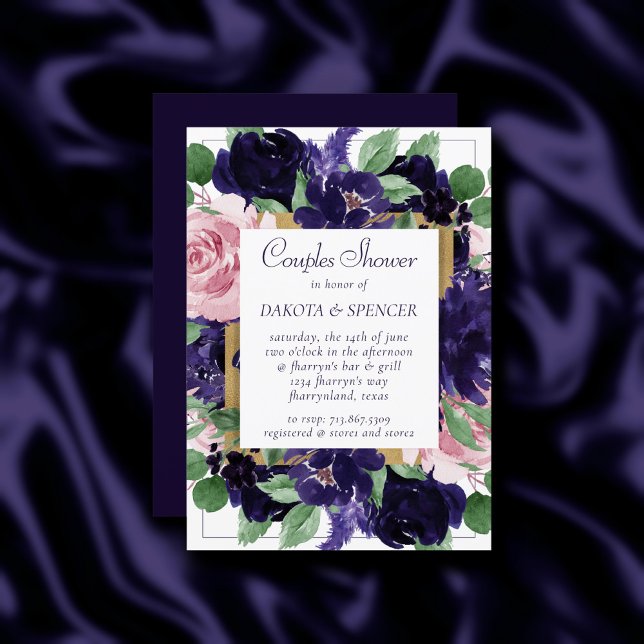 Lush Blossoms | Purple and Pink Rose Couple Shower Invitation (Creator Uploaded)