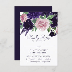 Lush Blossoms   Purple and Pink Rose Floral Entree RSVP Card