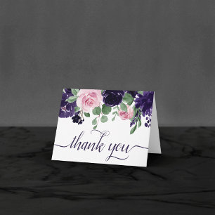 Lush Blossoms   Purple and Pink Rose Floral Photo Thank You Card