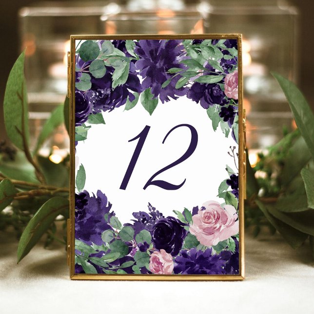 Lush Blossoms | Purple and Pink Rose Floral Table Number (Creator Uploaded)