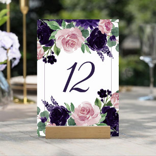 Lush Blossoms   Purple and Pink Rose Floral Table Number